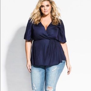 City Chic Simply Knot Top - Navy